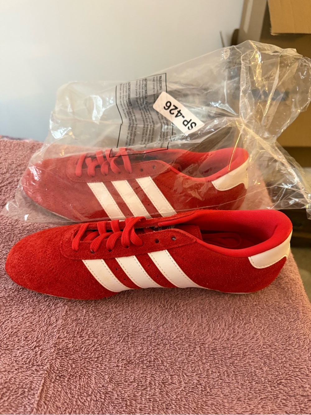 adidas Red Suede Sneakers with White Three Stripes